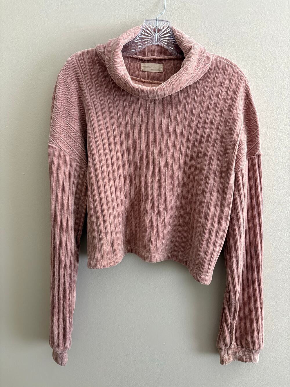 Altar'd State Cowl Neck Chenille Sweater Dusty Rose Pink Ribbed Knit Women's M